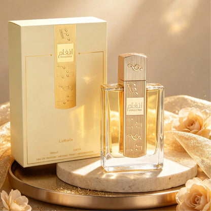 Lattafa Angham Women's Eau De Parfum Spray 3.40 Ounce 100ml Long Lasting Elegant Fragrance Mandarin Ginger Pink Pepper Scent Luxury Ladies Perfume Dating Wedding Travel Holiday Gift