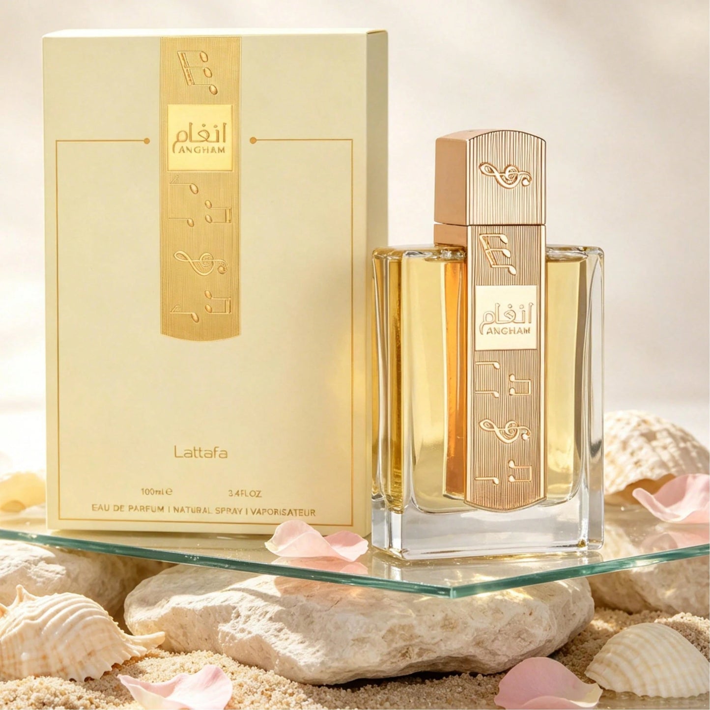 Lattafa Angham Women's Eau De Parfum Spray 3.40 Ounce 100ml Long Lasting Elegant Fragrance Mandarin Ginger Pink Pepper Scent Luxury Ladies Perfume Dating Wedding Travel Holiday Gift