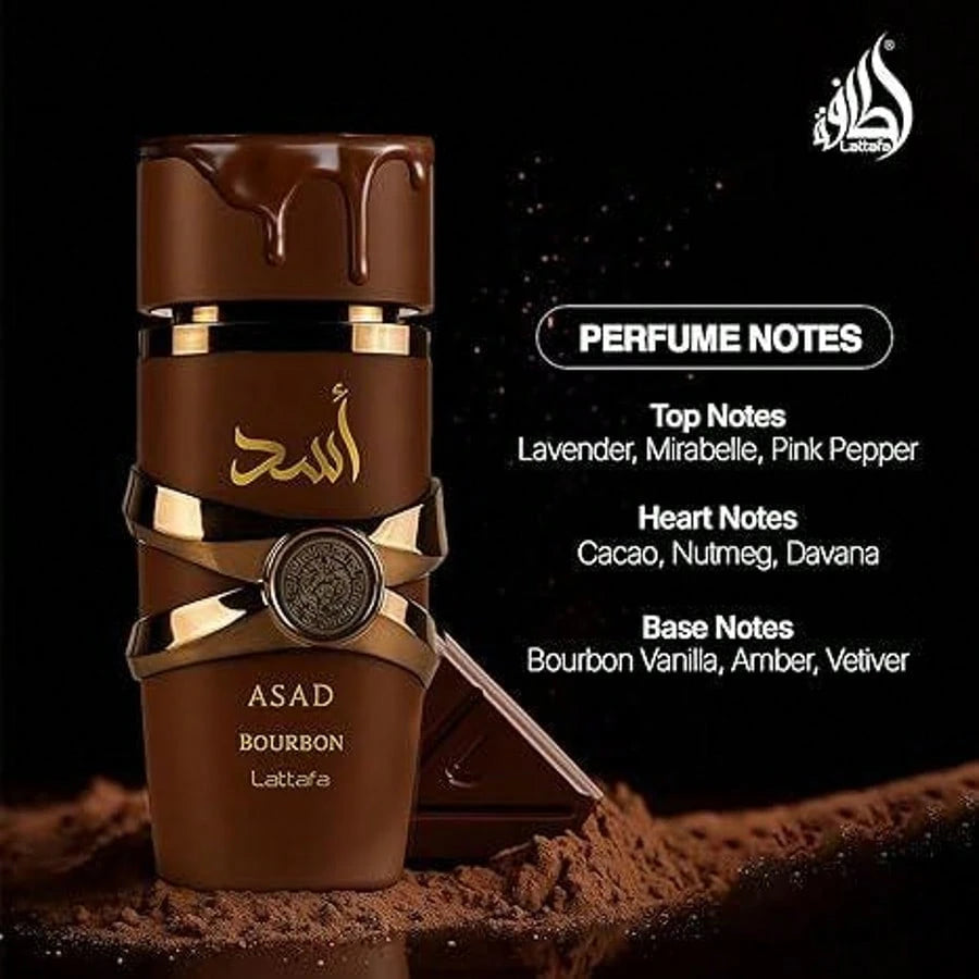 Lattafa Asad Bourbon Men's Perfume 100ml- Long Lasting Warm Spicy Woody Fragrance- Luxury Brown Lion Bottle Cologne Gift For Him