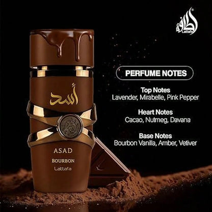 Lattafa Asad Bourbon Men's Perfume 100ml- Long Lasting Warm Spicy Woody Fragrance- Luxury Brown Lion Bottle Cologne Gift For Him