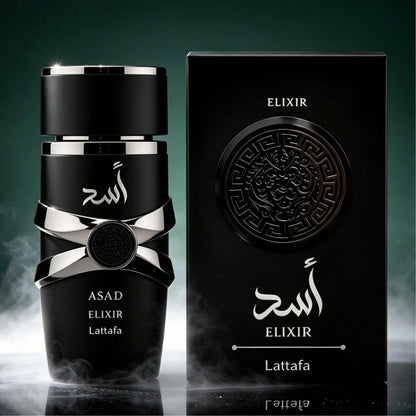 Lattafa Asad Elixir Men Eau De Parfum 100ml 3.4oz Intense Fragrance Spray Aromatic Woody Cedarwood Amber Vanilla Notes All Day Lasting Luxury Masculine Scent Anniversary Gift