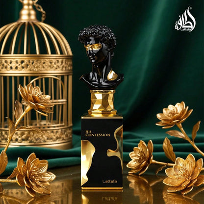 Lattafa His Confession Eau De Parfum 3.4oz/100ml, Long Lasting Cologne For Men, Sweet Spicy Cinnamon & Vanilla Scent, Oriental Woody Amber Fragrance, Luxury Masculine Smell