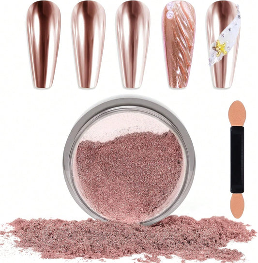 Laza Nail Powder Mirror Effect Metallic Dust Holographic Glitter Glazed Manicure Decoration Reflective Pigment For DIY Gel Polish Nail Art, Resin Craft, Gifts- Rose Gold