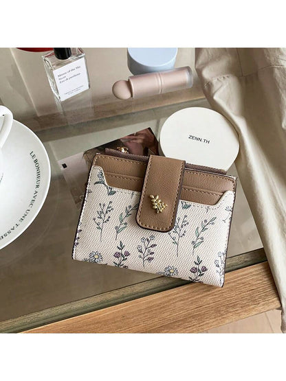 Leaf Design Metal Button Coin Purse Simple Fashionable Small Bifold Wallet For Women Wallet Mini Wallet Purse Wallet Small Wallet Wallet Cute Wallet Wallet