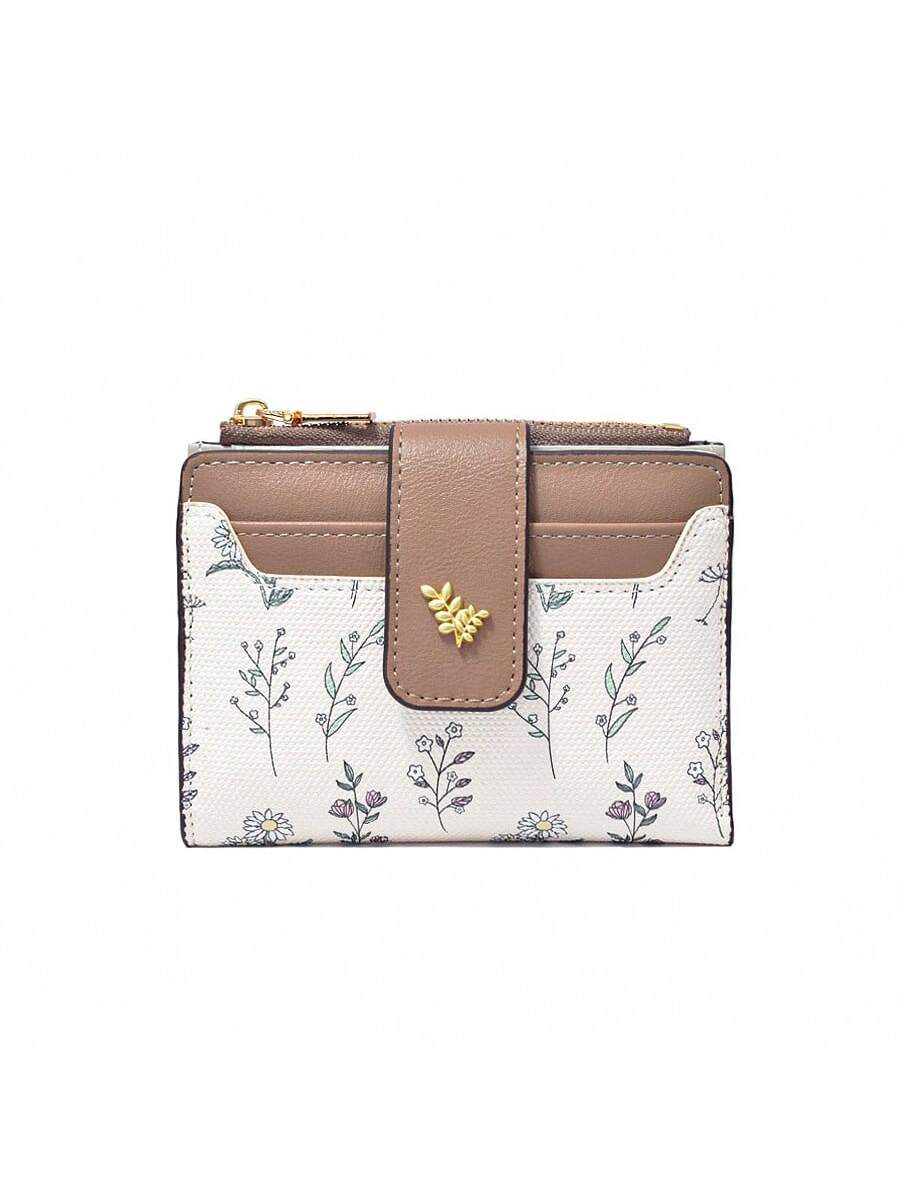 Leaf Design Metal Button Coin Purse Simple Fashionable Small Bifold Wallet For Women Wallet Mini Wallet Purse Wallet Small Wallet Wallet Cute Wallet Wallet