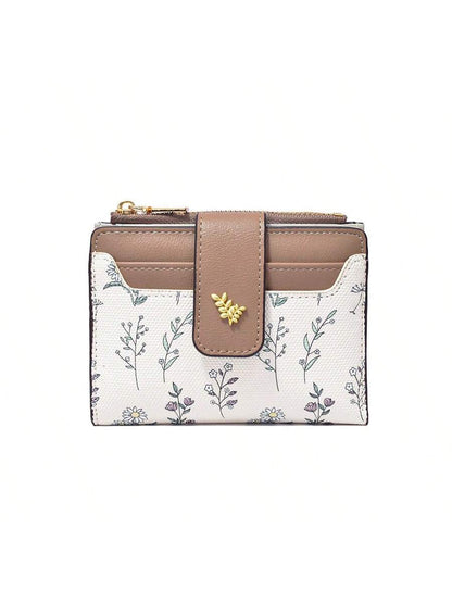 Leaf Design Metal Button Coin Purse Simple Fashionable Small Bifold Wallet For Women Wallet Mini Wallet Purse Wallet Small Wallet Wallet Cute Wallet Wallet