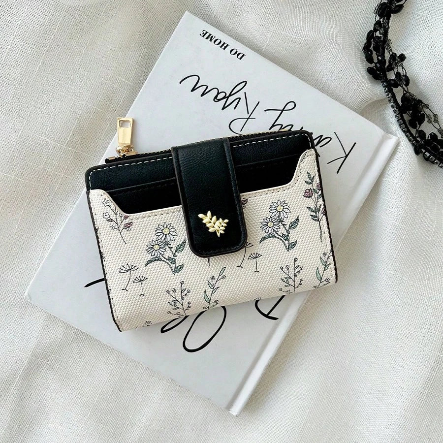 Leaf Design Metal Button Coin Purse Simple Fashionable Small Bifold Wallet For Women Wallet Mini Wallet Purse Wallet Small Wallet Wallet Cute Wallet Wallet