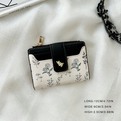 Leaf Design Metal Button Coin Purse Simple Fashionable Small Bifold Wallet For Women Wallet Mini Wallet Purse Wallet Small Wallet Wallet Cute Wallet Wallet