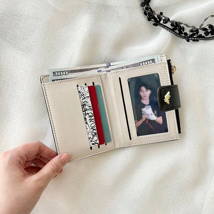 Leaf Design Metal Button Coin Purse Simple Fashionable Small Bifold Wallet For Women Wallet Mini Wallet Purse Wallet Small Wallet Wallet Cute Wallet Wallet