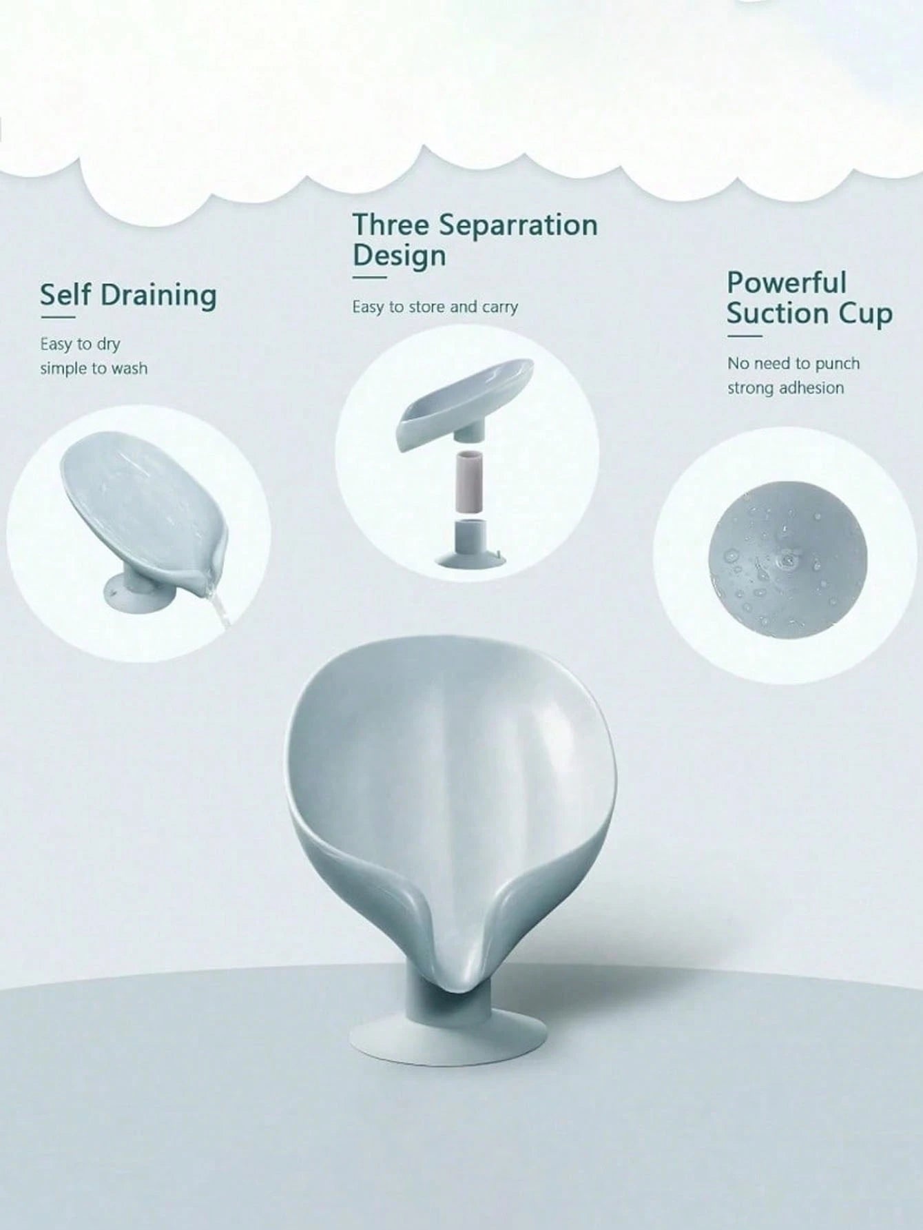 Leaf-Shaped Draining Soap Dish, Suction Cup Base Soap Holder, Plastic Self-Adhesive Draining Soap Dish, Kitchen/Bathroom Dual-Use Soap Dish, Soap Holder, Bathroom Storage Accessories, Bathroom Decor