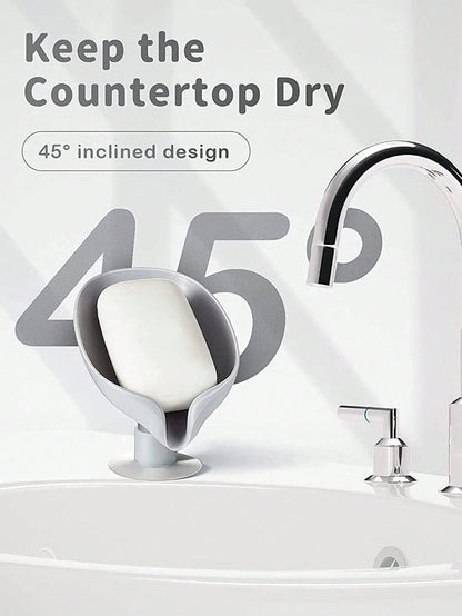 Leaf-Shaped Draining Soap Dish, Suction Cup Base Soap Holder, Plastic Self-Adhesive Draining Soap Dish, Kitchen/Bathroom Dual-Use Soap Dish, Soap Holder, Bathroom Storage Accessories, Bathroom Decor