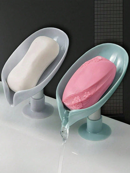 Leaf-Shaped Draining Soap Dish, Suction Cup Base Soap Holder, Plastic Self-Adhesive Draining Soap Dish, Kitchen/Bathroom Dual-Use Soap Dish, Soap Holder, Bathroom Storage Accessories, Bathroom Decor