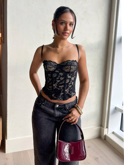 leahseptember Sexy Lace Sheer Camisole Top, Party, Date Night, Commute, Cute Bralette, Sexy Club Top, Corset Top, Going Out Top, Cute Top, Summer Lace Top, Aesthetic