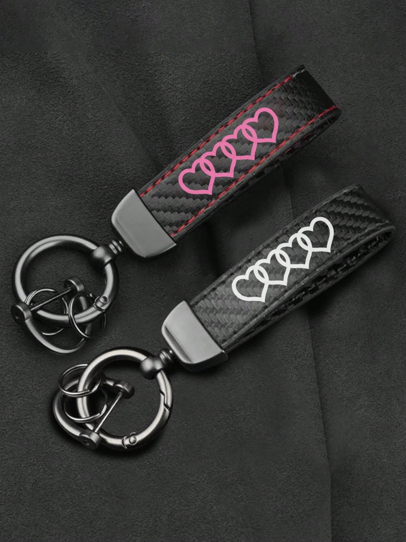 Leather Carbon Fiber Car Ring Keychain Trinket Zinc Alloy Keyrings Rotate 360 Degrees