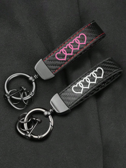 Leather Carbon Fiber Car Ring Keychain Trinket Zinc Alloy Keyrings Rotate 360 Degrees