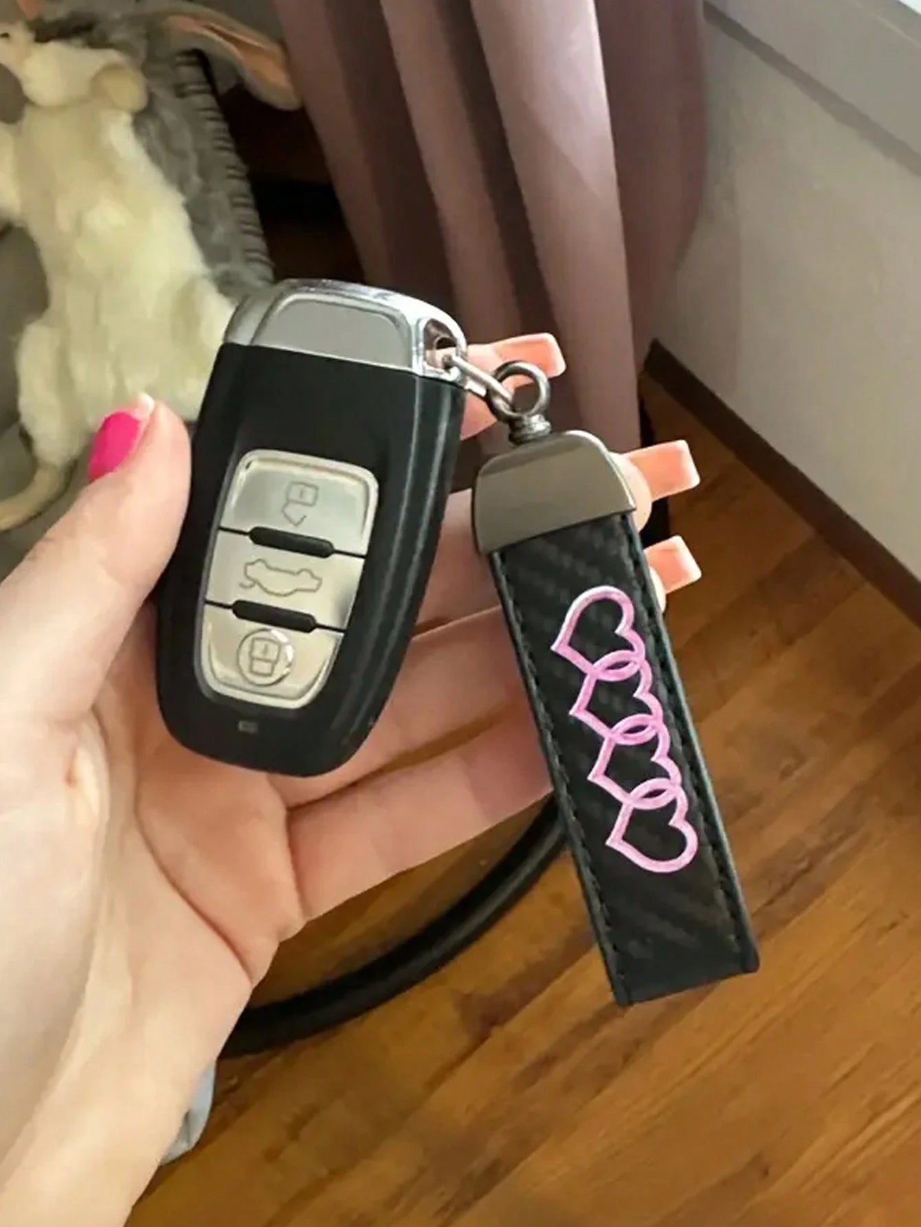 Leather Carbon Fiber Car Ring Keychain Trinket Zinc Alloy Keyrings Rotate 360 Degrees