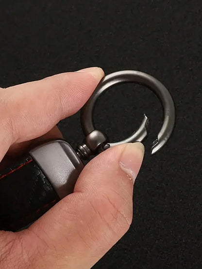 Leather Carbon Fiber Car Ring Keychain Trinket Zinc Alloy Keyrings Rotate 360 Degrees