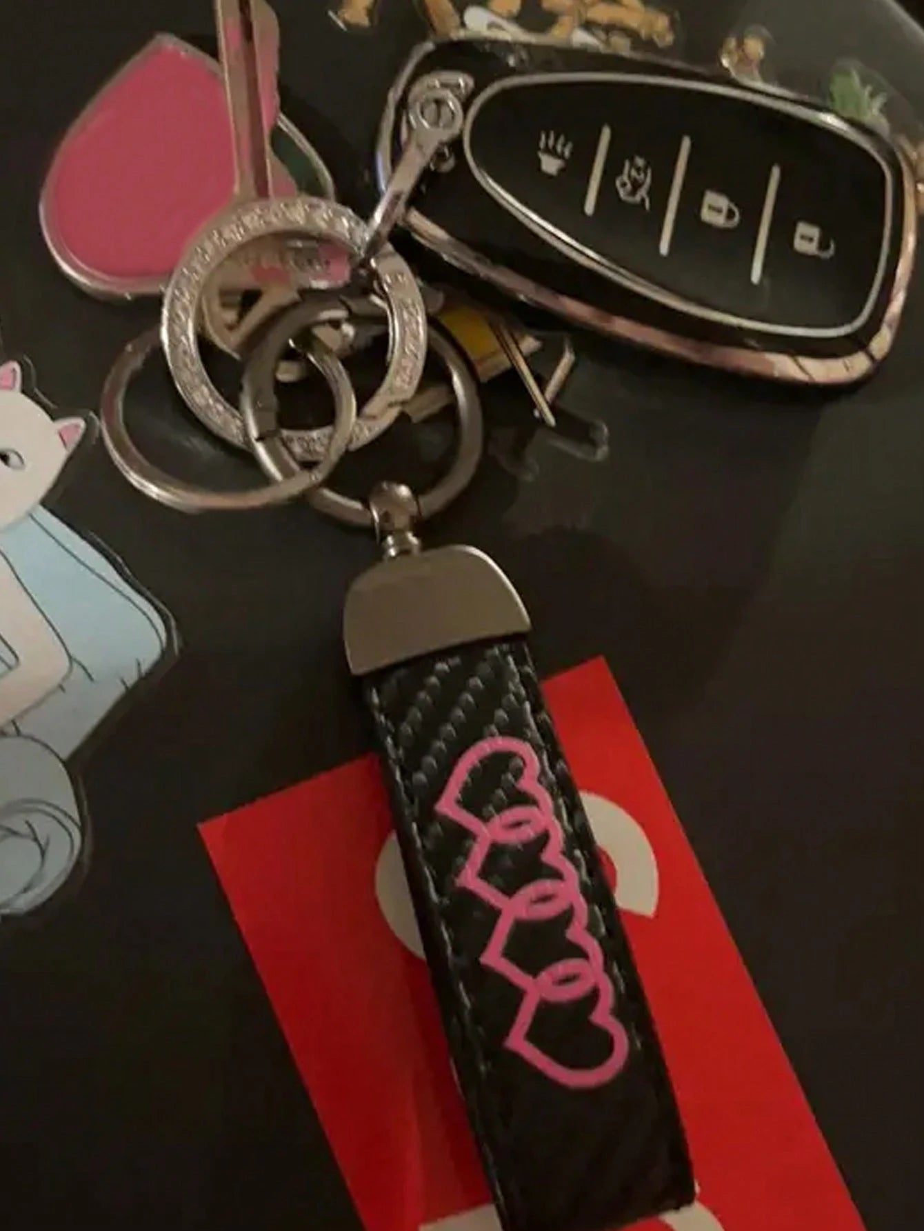 Leather Carbon Fiber Car Ring Keychain Trinket Zinc Alloy Keyrings Rotate 360 Degrees