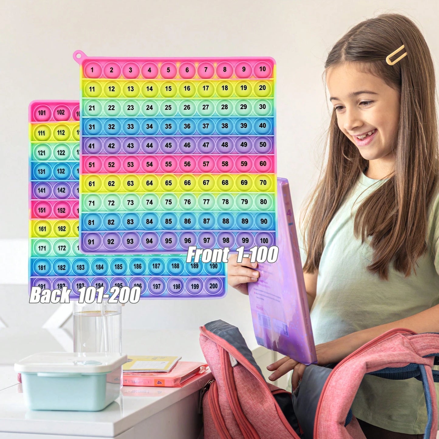 legendstar Rainbow Silicone 1-200 Math Board- Counting And Multiplication Learning Toy, Preschool And Kindergarten Sensory Stress Relief Game, Home Education Classroom Stationery