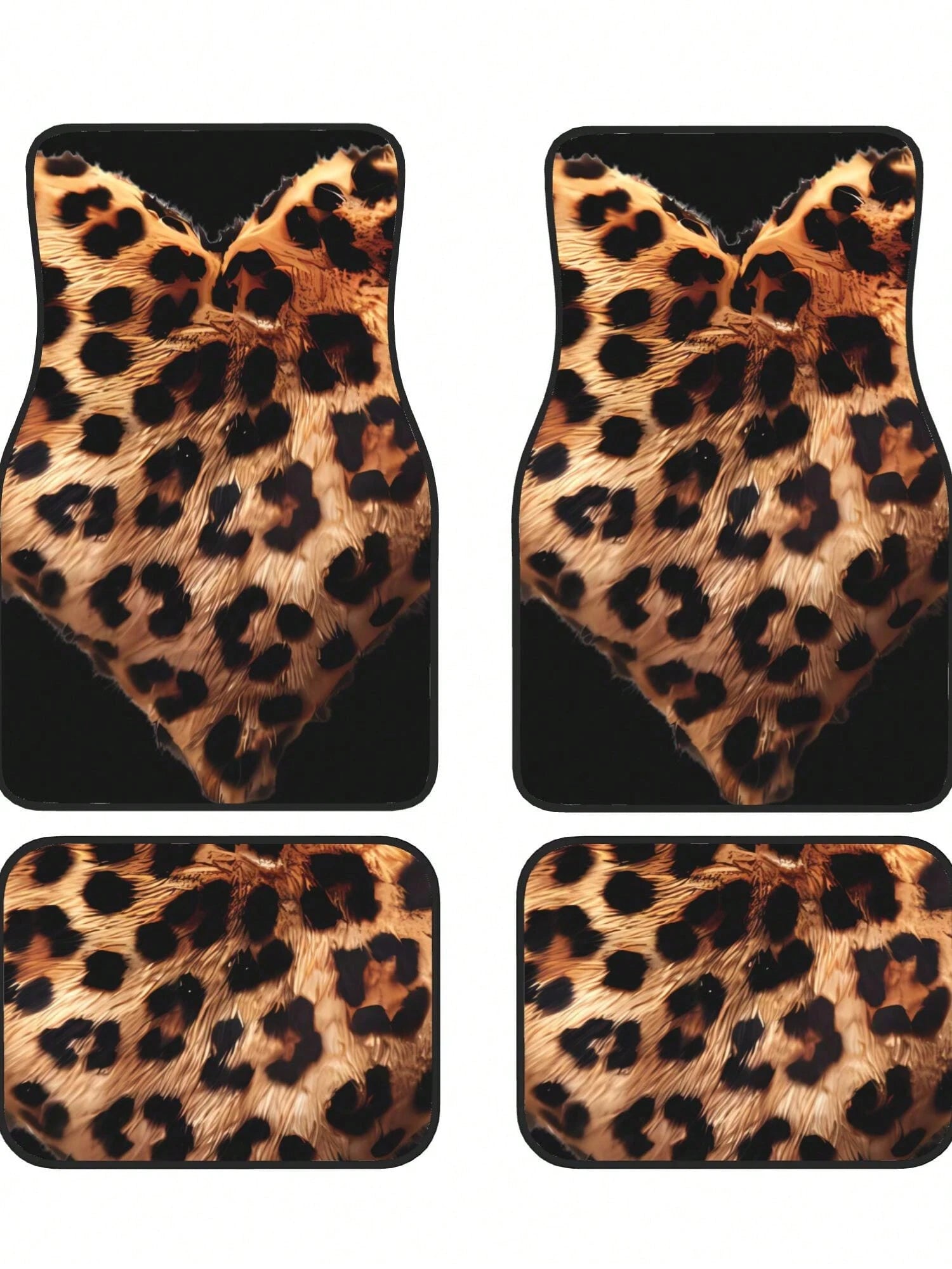 Leopard Love Heart 4-Piece Custom Printed All-Weather Floor Mats- Universal Fit For Suv, Truck, Van| Easy Clean