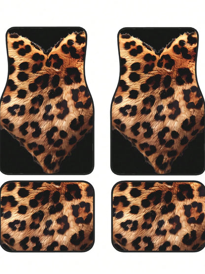 Leopard Love Heart 4-Piece Custom Printed All-Weather Floor Mats- Universal Fit For Suv, Truck, Van| Easy Clean