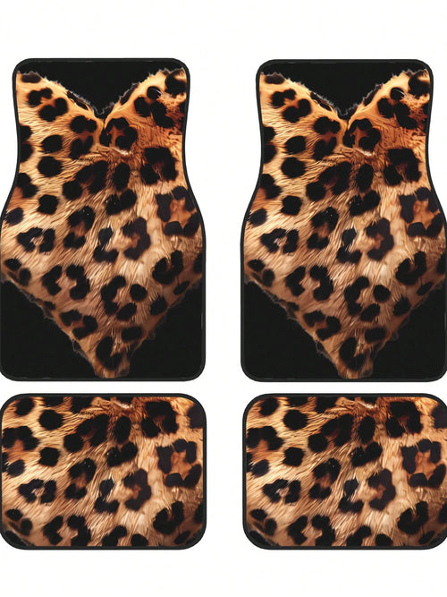 Leopard Love Heart 4-Piece Custom Printed All-Weather Floor Mats- Universal Fit For Suv, Truck, Van| Easy Clean