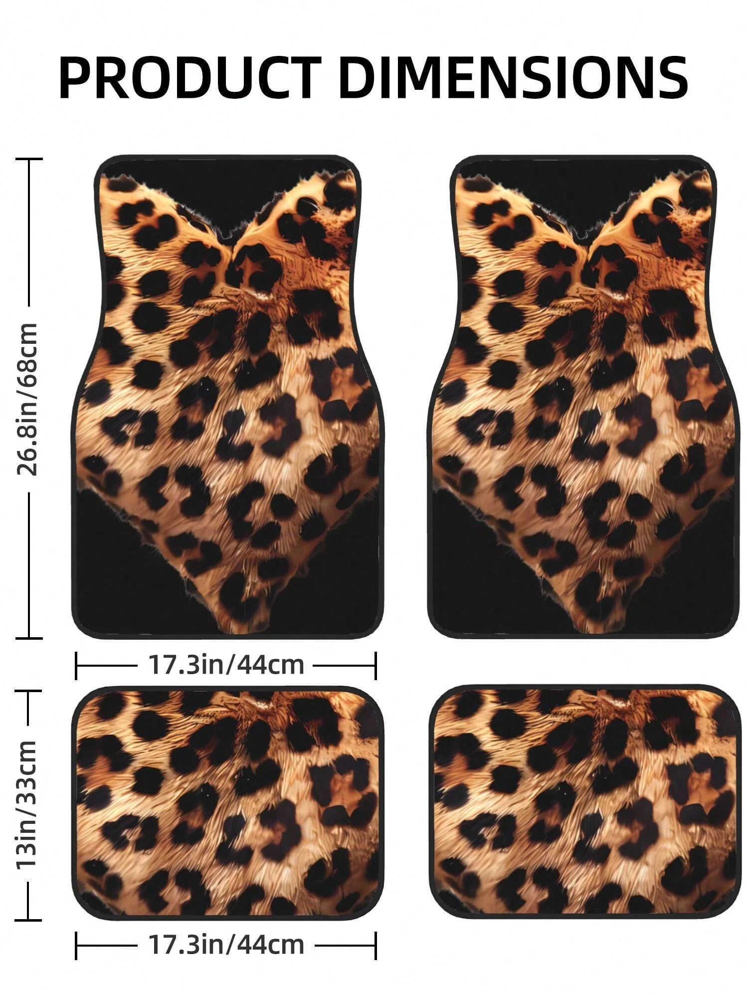 Leopard Love Heart 4-Piece Custom Printed All-Weather Floor Mats- Universal Fit For Suv, Truck, Van| Easy Clean