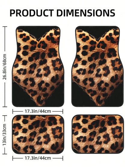 Leopard Love Heart 4-Piece Custom Printed All-Weather Floor Mats- Universal Fit For Suv, Truck, Van| Easy Clean