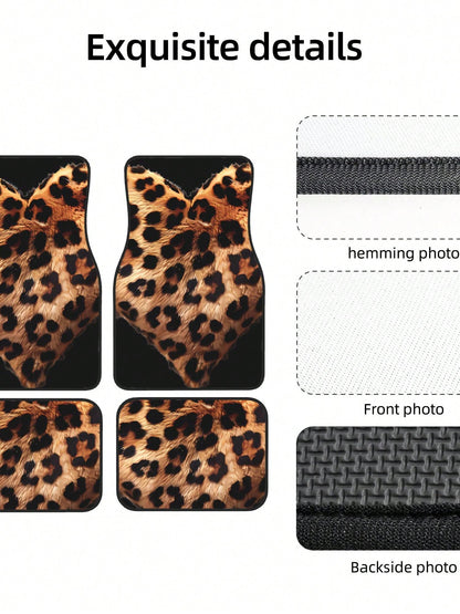 Leopard Love Heart 4-Piece Custom Printed All-Weather Floor Mats- Universal Fit For Suv, Truck, Van| Easy Clean