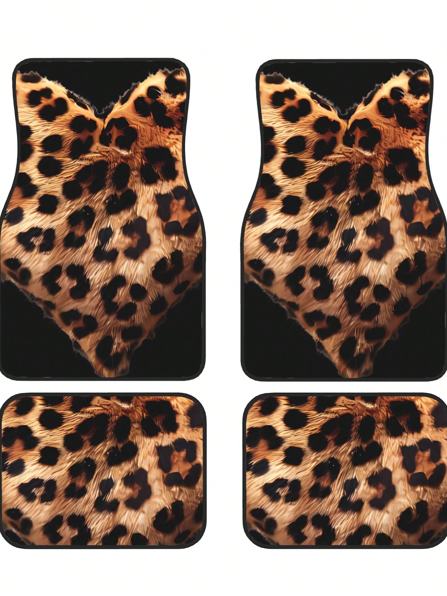 Leopard Love Heart 4-Piece Custom Printed All-Weather Floor Mats- Universal Fit For Suv, Truck, Van| Easy Clean