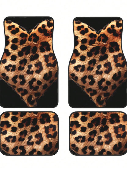 Leopard Love Heart 4-Piece Custom Printed All-Weather Floor Mats- Universal Fit For Suv, Truck, Van| Easy Clean