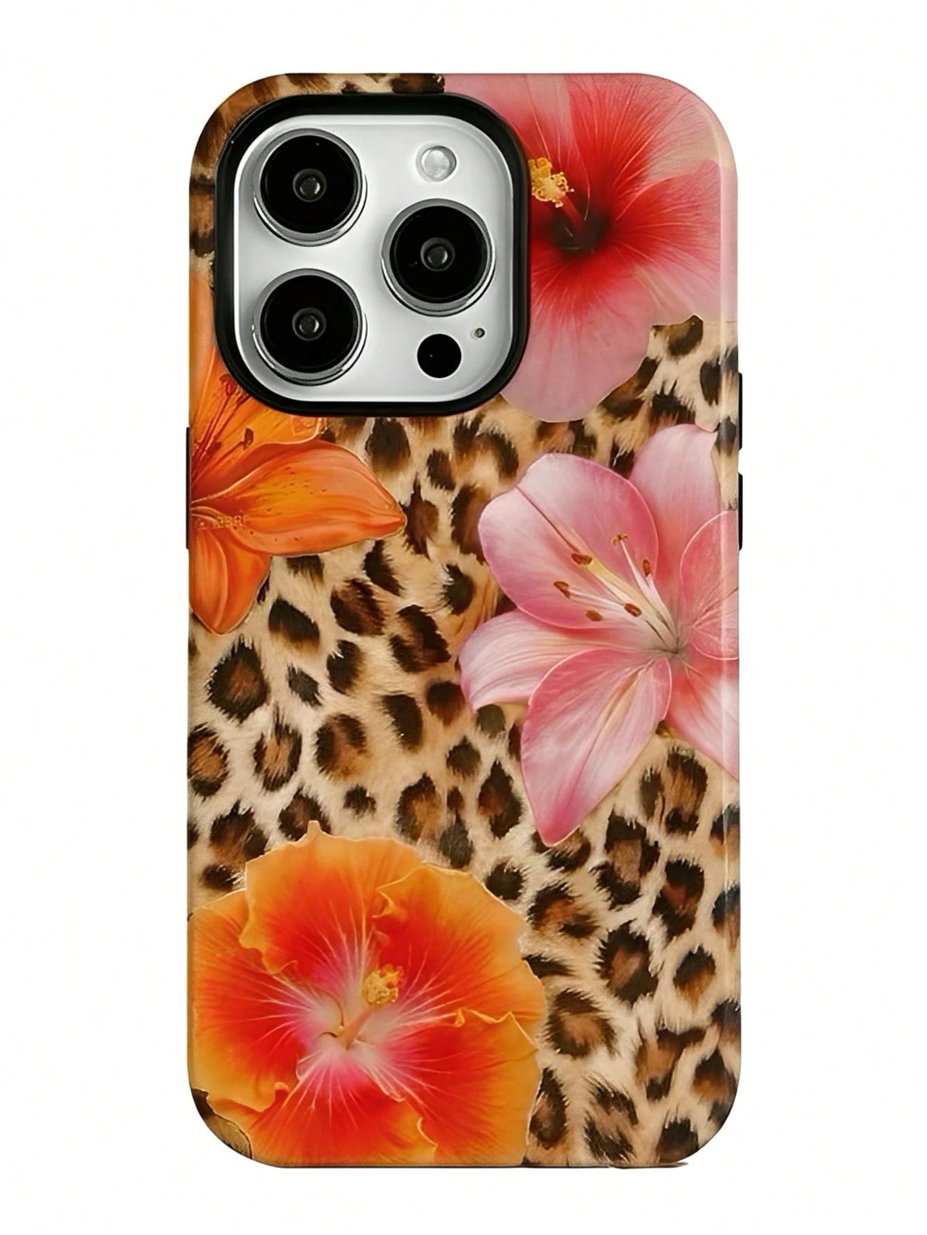 Leopard Print With Chinese Hibiscus Flowers Two-In-One Matte Texture Phone Case Suitable For Compatible With Iphone17,16, 15, 14, 13, 12, 11, PRO MAX,PLUS,AIR,X,XS,As Well As, Galaxy S21/22/23/24/25