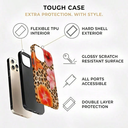 Leopard Print With Chinese Hibiscus Flowers Two-In-One Matte Texture Phone Case Suitable For Compatible With Iphone17,16, 15, 14, 13, 12, 11, PRO MAX,PLUS,AIR,X,XS,As Well As, Galaxy S21/22/23/24/25