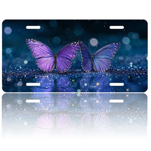License Plate Cover, Two Glittery Butterflies License Plate Funny Car License Plate Personalized Decoration Novelty Vanity Tag Stainless Steel For Women Men,12.2" X 6.2"