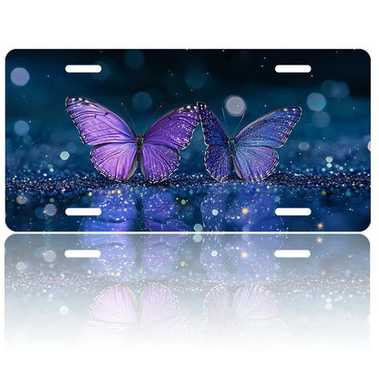 License Plate Cover, Two Glittery Butterflies License Plate Funny Car License Plate Personalized Decoration Novelty Vanity Tag Stainless Steel For Women Men,12.2" X 6.2"