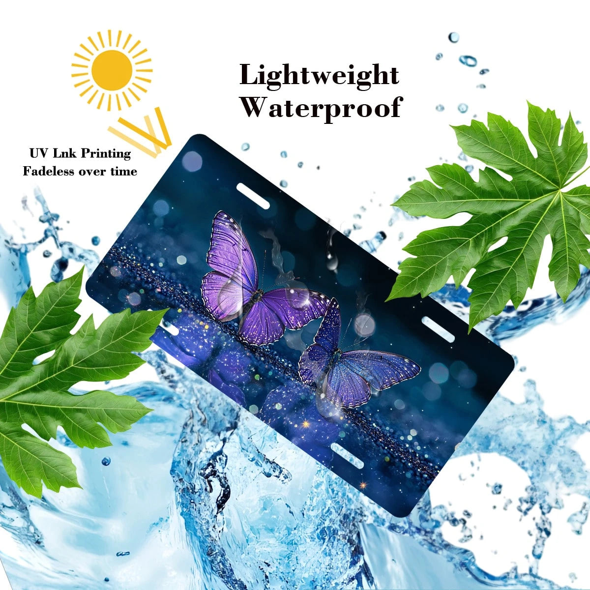 License Plate Cover, Two Glittery Butterflies License Plate Funny Car License Plate Personalized Decoration Novelty Vanity Tag Stainless Steel For Women Men,12.2" X 6.2"