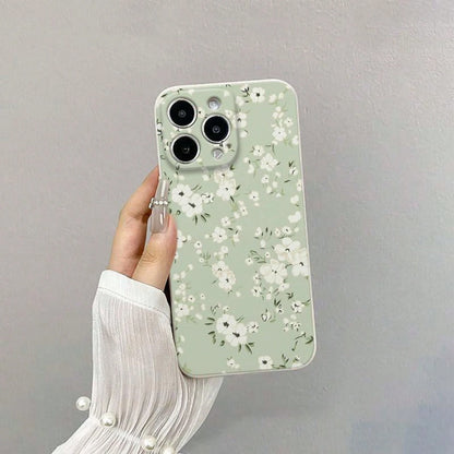 Light Green And White Flower Fresh Pattern, Drop-Proof And Shockproof Fashionable Mobile Phone Case, Suitable For  16 Plus 15 Pro Max 14 13 12 11 Pro Max X/XS XS MAX 16E, Can Be Given As A Gift To Fr