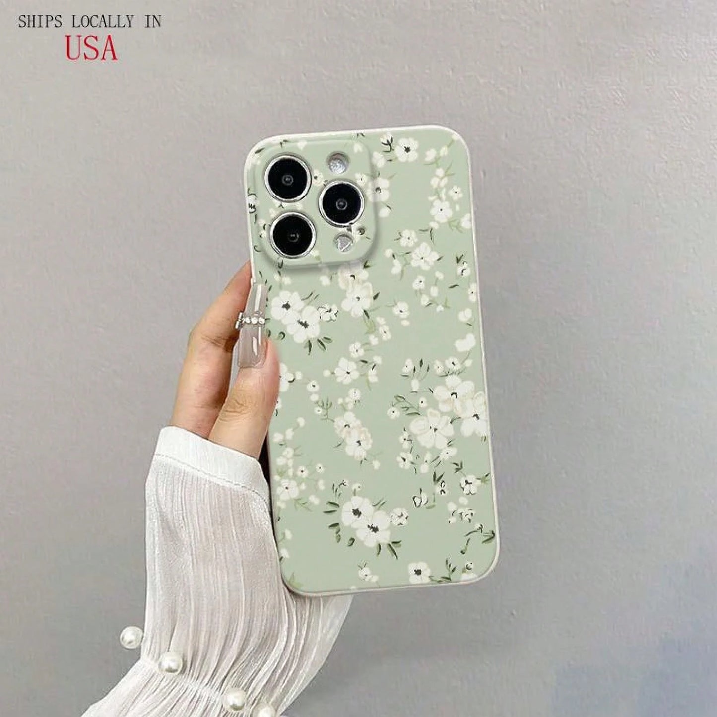 Light Green And White Flower Fresh Pattern, Drop-Proof And Shockproof Fashionable Mobile Phone Case, Suitable For  16 Plus 15 Pro Max 14 13 12 11 Pro Max X/XS XS MAX 16E, Can Be Given As A Gift To Fr