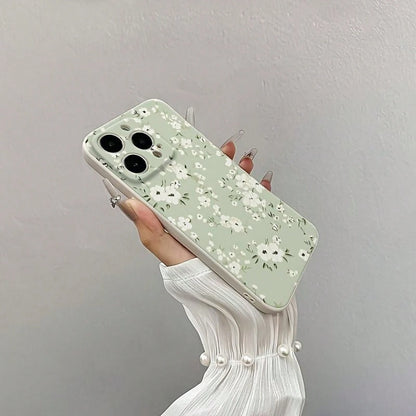 Light Green And White Flower Fresh Pattern, Drop-Proof And Shockproof Fashionable Mobile Phone Case, Suitable For  16 Plus 15 Pro Max 14 13 12 11 Pro Max X/XS XS MAX 16E, Can Be Given As A Gift To Fr