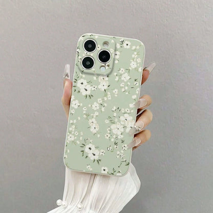 Light Green And White Flower Fresh Pattern, Drop-Proof And Shockproof Fashionable Mobile Phone Case, Suitable For  16 Plus 15 Pro Max 14 13 12 11 Pro Max X/XS XS MAX 16E, Can Be Given As A Gift To Fr