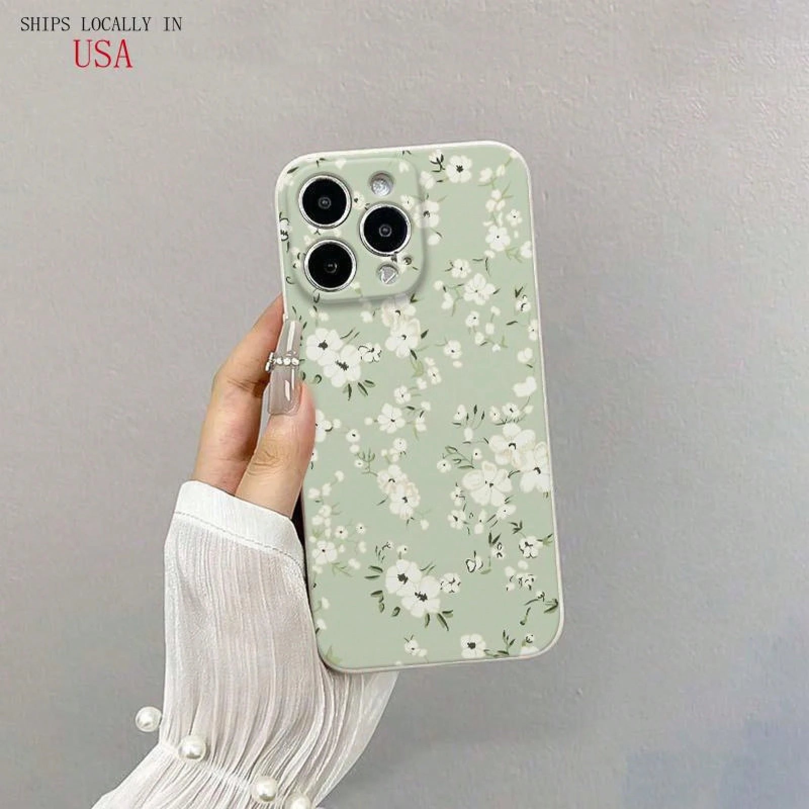 Light Green And White Flower Fresh Pattern, Drop-Proof And Shockproof Fashionable Mobile Phone Case, Suitable For  16 Plus 15 Pro Max 14 13 12 11 Pro Max X/XS XS MAX 16E, Can Be Given As A Gift To Fr
