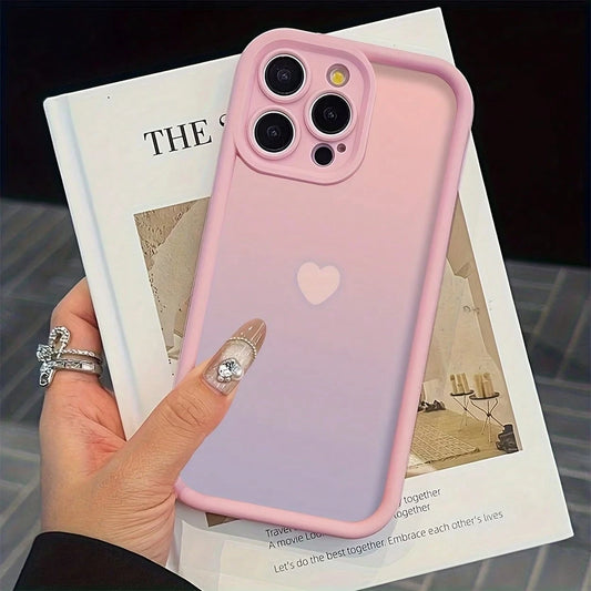Light Luxury Fashion UV Painted Gradient Heart Design Raised Edge Shockproof Phone Case Compatible With Ip17 16 15 14 13 S26 S25 S24 Honor 400Lite 200Pro Honor A5 X9 X8 X6 9x And Smart6/7/8/9/10, 14T
