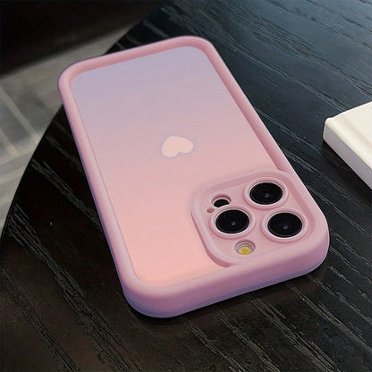 Light Luxury Fashion UV Painted Gradient Heart Design Raised Edge Shockproof Phone Case Compatible With Ip17 16 15 14 13 S26 S25 S24 Honor 400Lite 200Pro Honor A5 X9 X8 X6 9x And Smart6/7/8/9/10, 14T