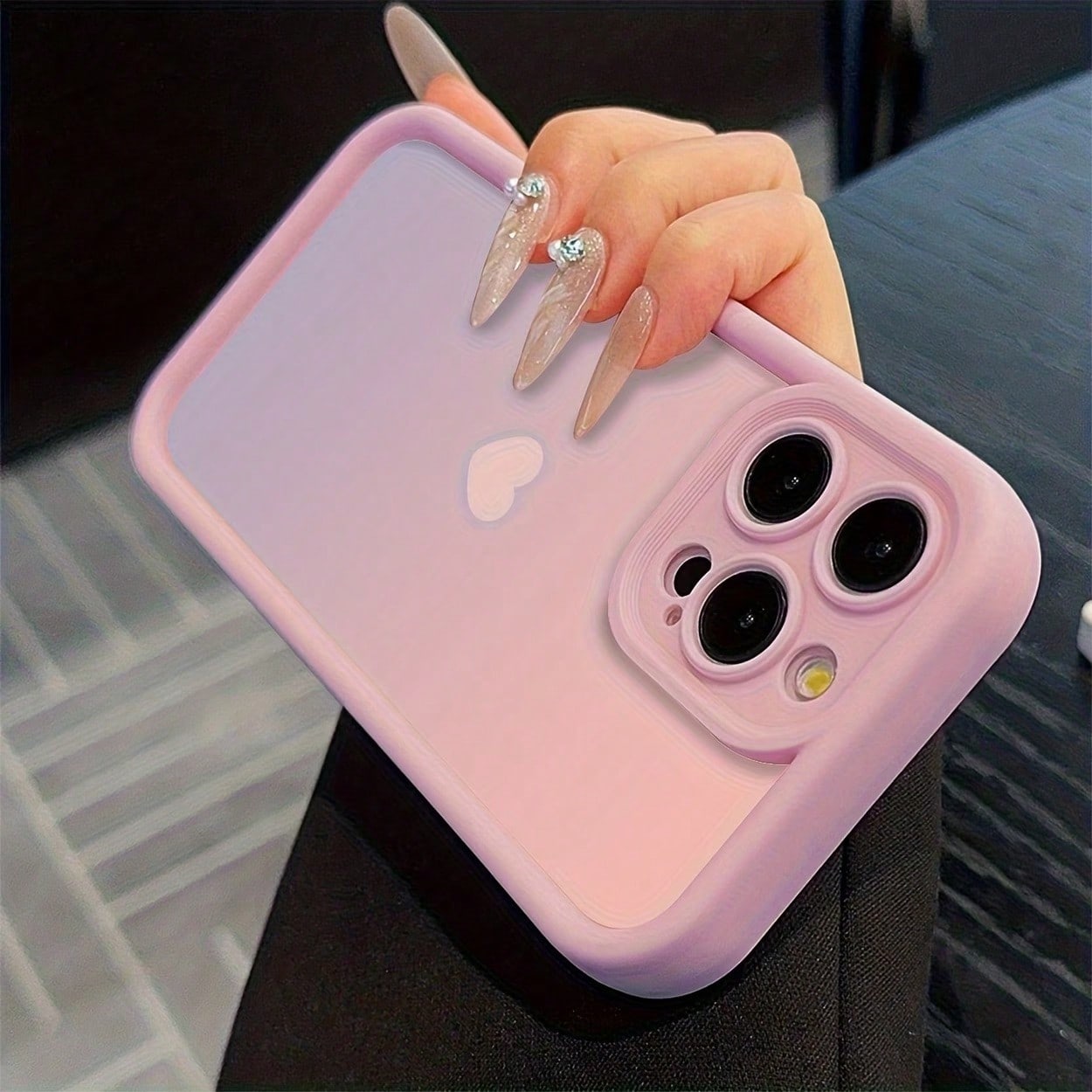Light Luxury Fashion UV Painted Gradient Heart Design Raised Edge Shockproof Phone Case Compatible With Ip17 16 15 14 13 S26 S25 S24 Honor 400Lite 200Pro Honor A5 X9 X8 X6 9x And Smart6/7/8/9/10, 14T