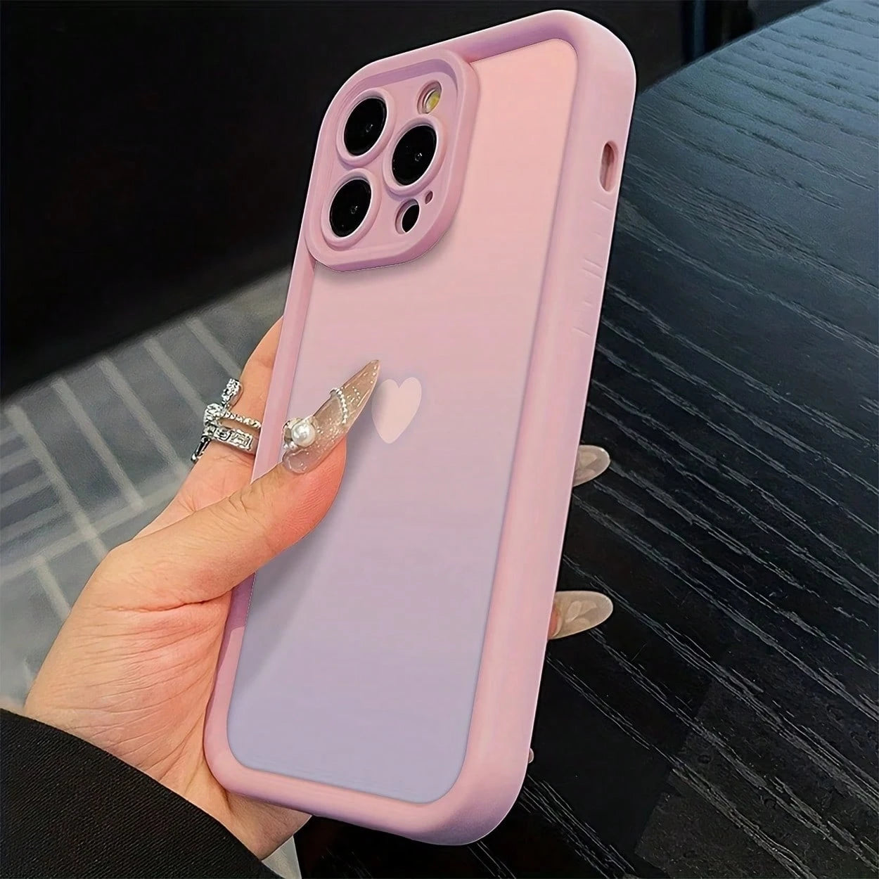 Light Luxury Fashion UV Painted Gradient Heart Design Raised Edge Shockproof Phone Case Compatible With Ip17 16 15 14 13 S26 S25 S24 Honor 400Lite 200Pro Honor A5 X9 X8 X6 9x And Smart6/7/8/9/10, 14T