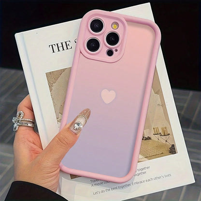 Light Luxury Fashion UV Painted Gradient Heart Design Raised Edge Shockproof Phone Case Compatible With Ip17 16 15 14 13 S26 S25 S24 Honor 400Lite 200Pro Honor A5 X9 X8 X6 9x And Smart6/7/8/9/10, 14T