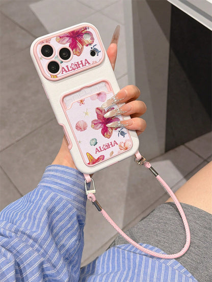 Lily Turtle Pattern, Pink Shockproof Phone Case With Card Holder, TPU Material, Suitable As A Holiday Gift, Compatible With Apple 11 12 13 14 15 16pro/Promax/14 15 16/17, Unisex