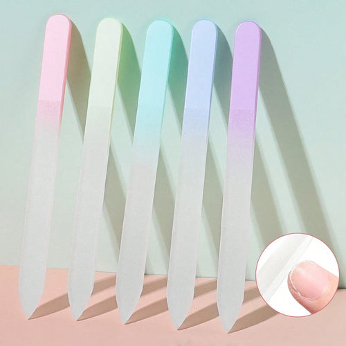 LIMEGIRL 5/1pc Glass Nail File, Professional Manicure Tool For Natural Nails, Gradient Color Polishing Block Nail Care Salon Gift (Macaron Color)