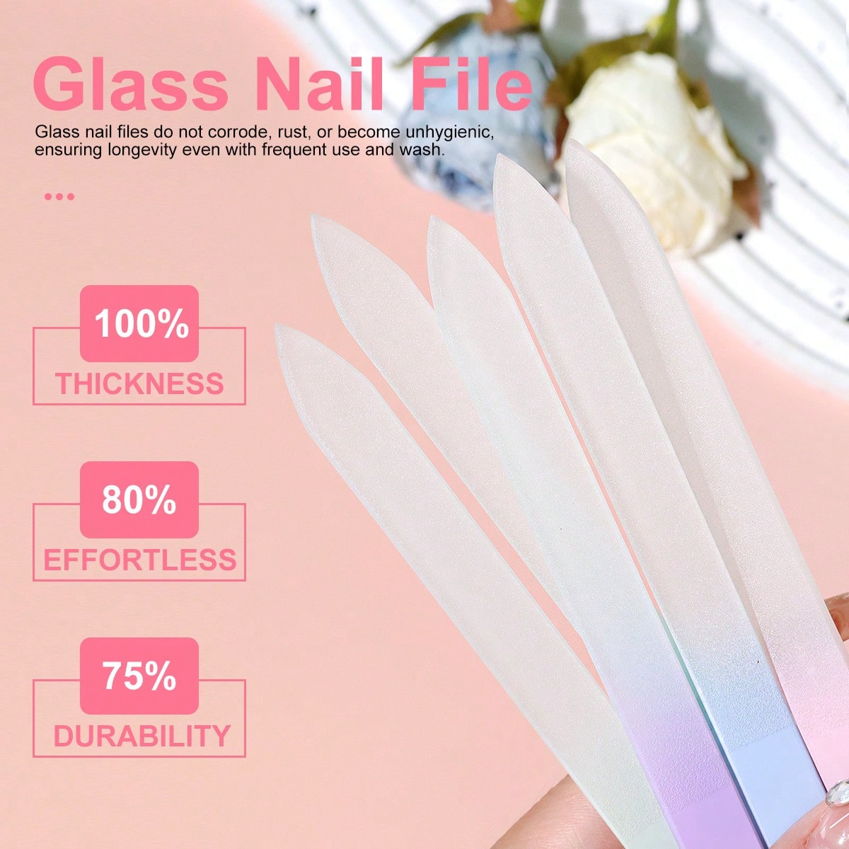 LIMEGIRL 5/1pc Glass Nail File, Professional Manicure Tool For Natural Nails, Gradient Color Polishing Block Nail Care Salon Gift (Macaron Color)