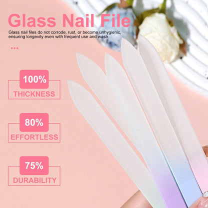 LIMEGIRL 5/1pc Glass Nail File, Professional Manicure Tool For Natural Nails, Gradient Color Polishing Block Nail Care Salon Gift (Macaron Color)